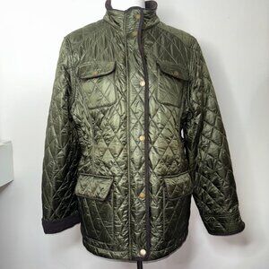 LL Bean Quilted Olive Green Riding Chore Barn Jacket Thinsulate Fleece Lined XL
